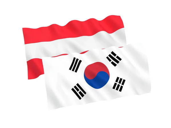 オーストリアと韓国の国旗は白地に隔離されている 3Dレンダリングイラスト — ストック写真