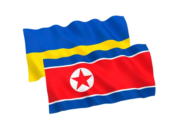 ウクライナと北朝鮮の国旗は白地に隔離されている 3Dレンダリングイラスト — ストック写真