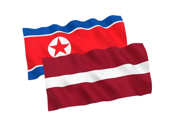 National Fabric Flags North Korea Latvia Isolated White Background Rendering — Stock Photo, Image