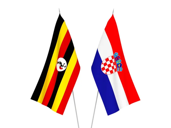 Banderas Nacionales Tela Croacia Uganda Aisladas Sobre Fondo Blanco Ilustración —  Fotos de Stock