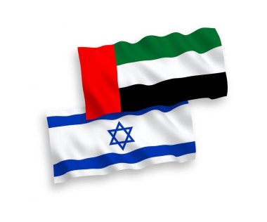 National vector fabric wave flags of United Arab Emirates and Israel isolated on white background. 1 to 2 proportion. clipart