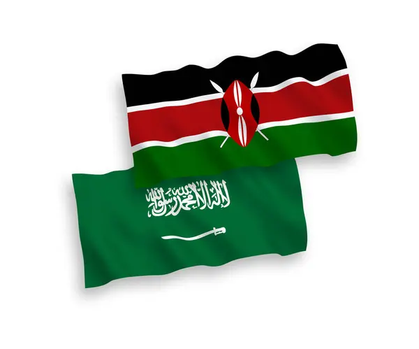 National Vector Fabric Wave Flags Saudi Arabia Kenya Isolated White — Stock Vector
