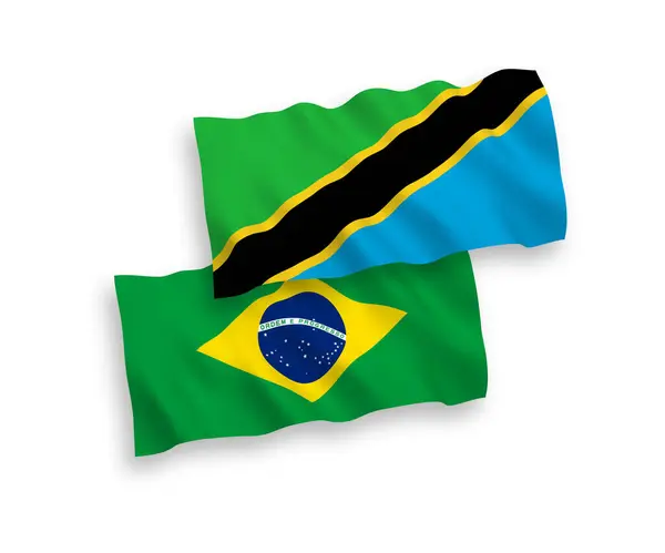 巴西和坦桑尼亚的国家病媒织物在白色背景下相互隔离 1比2的比例 — 图库矢量图片