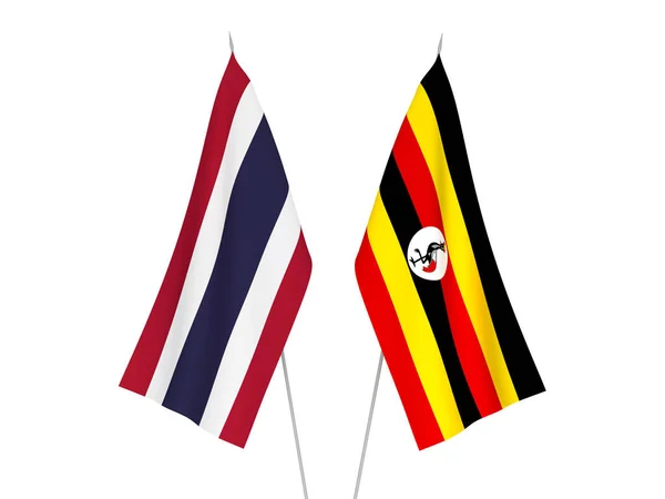 National Fabric Flags Thailand Uganda Isolated White Background Rendering Illustration — Stock Photo, Image