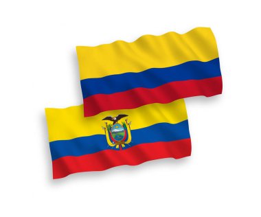 Beyaz arka planda Kolombiya ve Ekvador 'un ulusal taşıyıcı kumaş bayrakları izole edildi. 1 'e 2 oranında.
