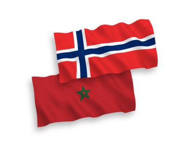 Norveç ve Fas 'ın ulusal taşıyıcı kumaş bayrakları beyaz arka planda izole edildi. 1 'e 2 oranında.