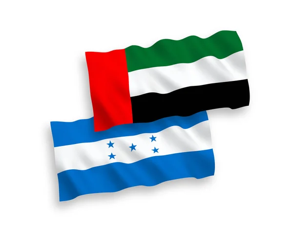 Národní Vektorové Vlny Vlajek Spojených Arabských Emirátů Hondurasu Izolovaných Bílém — Stockový vektor