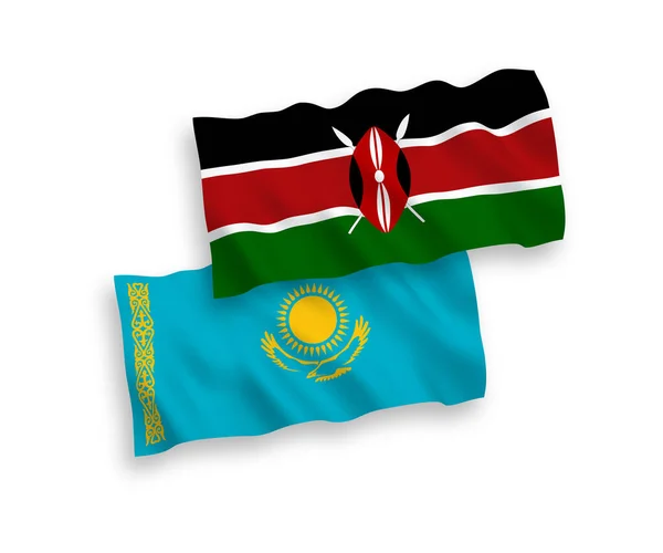 Beyaz Arka Planda Kazakistan Kenya Nın Ulusal Taşıyıcı Kumaş Bayrakları — Stok Vektör