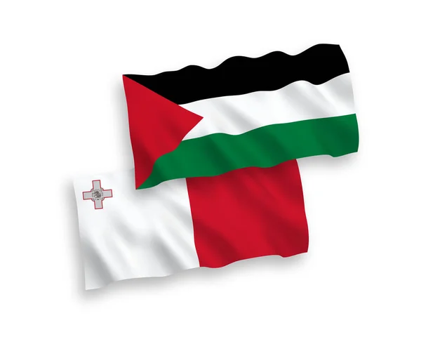 Bandeiras Tecido Vetorial Nacional Malta Palestina Isoladas Fundo Branco Proporção — Vetor de Stock