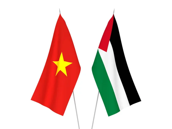 National Fabric Flags Vietnam Palestine Isolated White Background Rendering Illustration — Stock Photo, Image