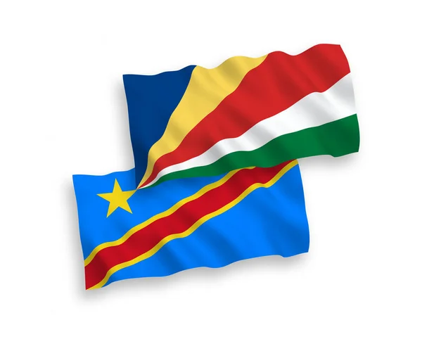 Национальные Векторные Волновые Флаги Демократической Республики Конго Сейшельских Островов Выделены — стоковый вектор
