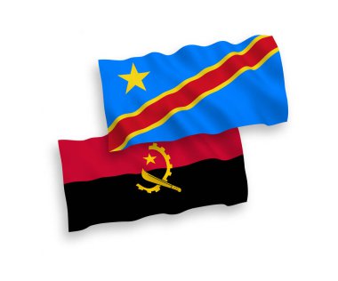 Demokratik Kongo Cumhuriyeti ve Angola 'nın ulusal taşıyıcı kumaş bayrakları beyaz arka planda izole edildi. 1 'e 2 oranında.
