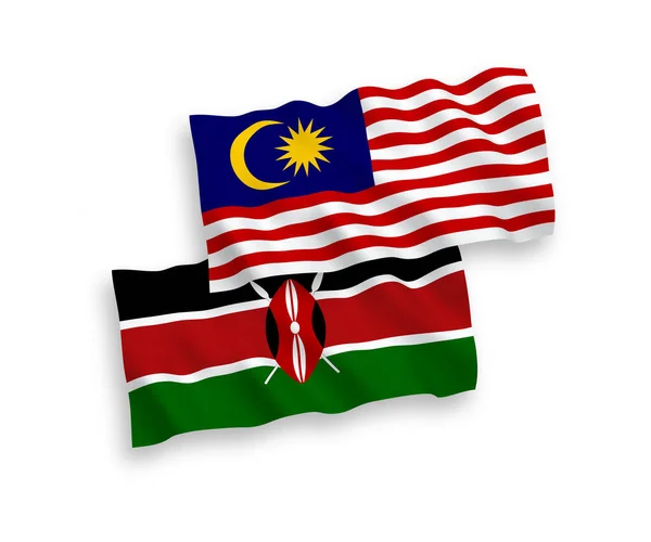 Kenya Malezya Nın Ulusal Taşıyıcı Kumaş Bayrakları Beyaz Arka Planda — Stok Vektör