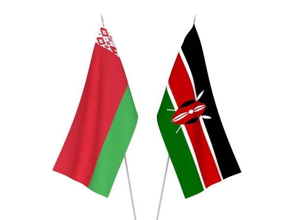 Banderas Tela Nacionales Bielorrusia Kenia Aisladas Sobre Fondo Blanco Ilustración —  Fotos de Stock