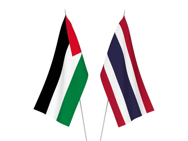 Nationale Stoffen Vlaggen Van Thailand Palestina Geïsoleerd Witte Achtergrond Weergave — Stockfoto