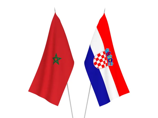 Banderas Nacionales Tela Croacia Marruecos Aisladas Sobre Fondo Blanco Ilustración — Foto de Stock