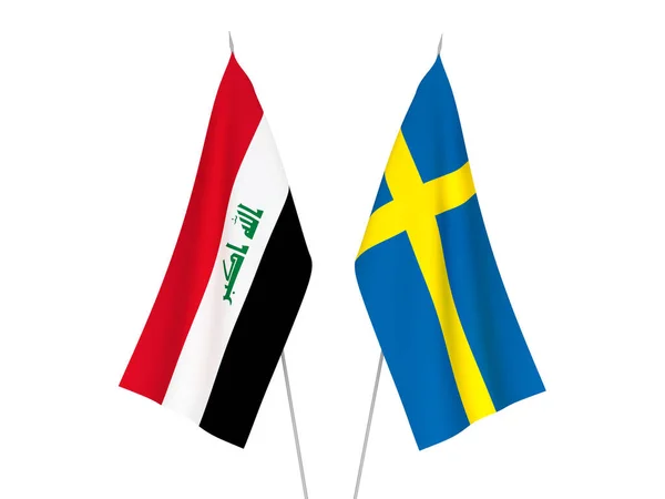 Bandiere Nazionali Tessuto Svezia Iraq Isolate Sfondo Bianco Illustrazione Rendering — Foto Stock