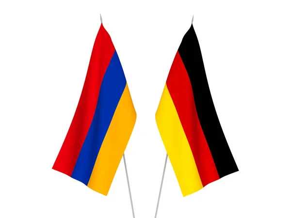 Bandiere Nazionali Tessuto Germania Armenia Isolate Sfondo Bianco Illustrazione Rendering — Foto Stock
