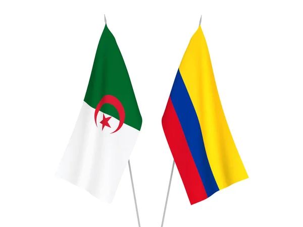 コロンビアとアルジェリアの国旗は白地に隔離されている 3Dレンダリング図 — ストック写真