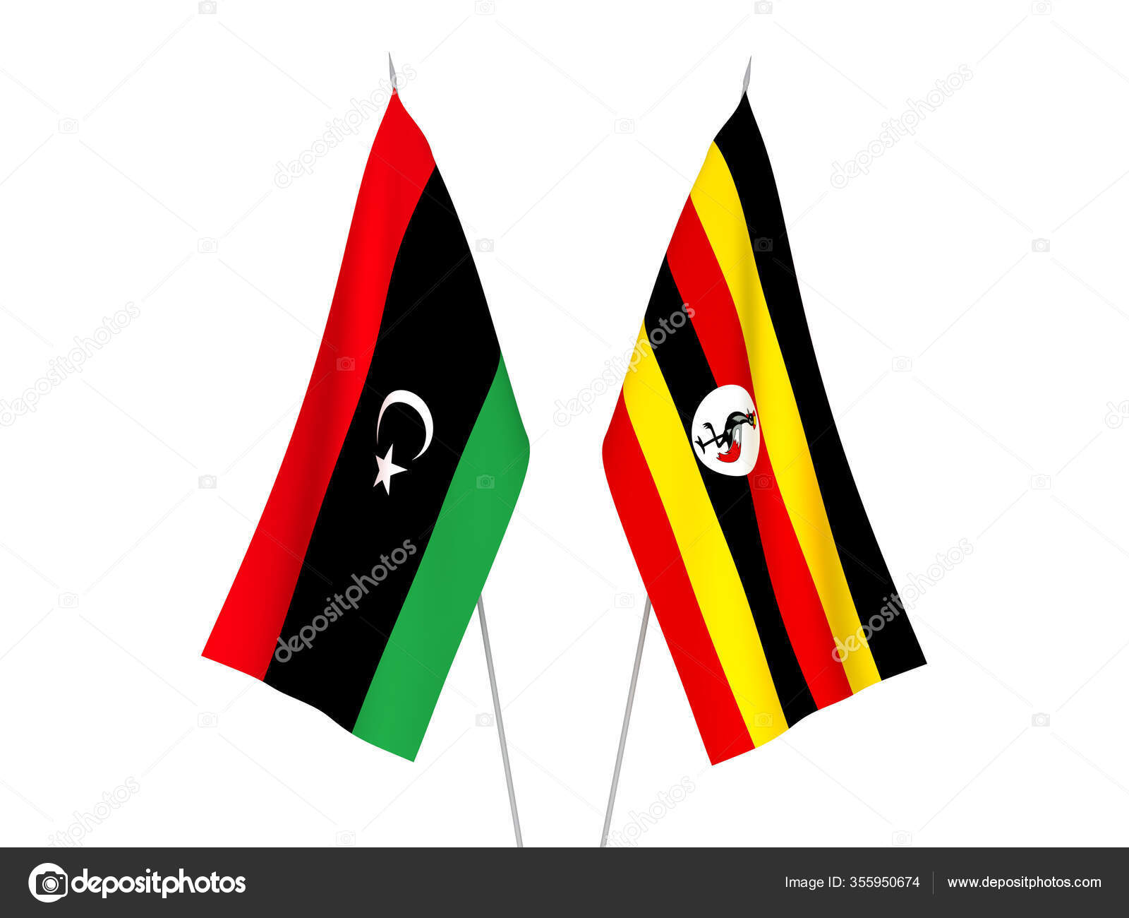 リビアとウガンダの国旗は白地に隔離されている 3dレンダリング図 ストック写真 C Epic22