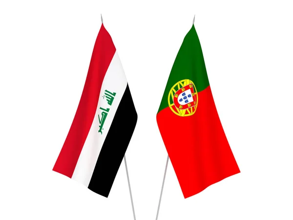Bandiere Nazionali Tessuto Iraq Portogallo Isolate Sfondo Bianco Illustrazione Rendering — Foto Stock