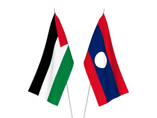 Banderas Nacionales Tela Laos Palestina Aisladas Sobre Fondo Blanco Ilustración —  Fotos de Stock