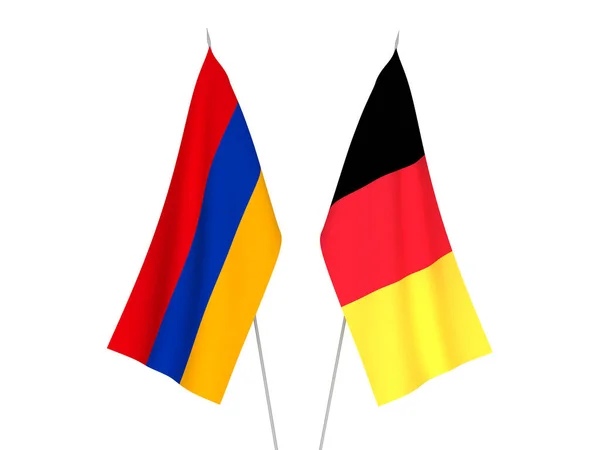 Bandeiras Tecido Nacional Bélgica Armênia Isoladas Fundo Branco Ilustração Renderização — Fotografia de Stock
