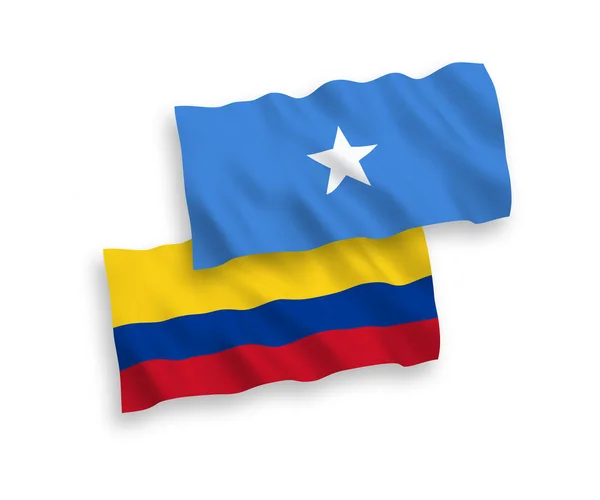 Bandeiras Tecido Vetorial Nacional Colômbia Somália Isoladas Fundo Branco Proporção — Vetor de Stock