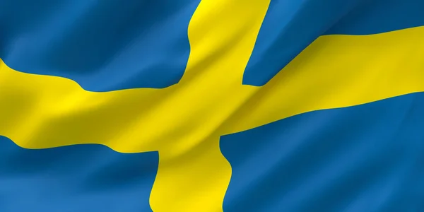 Εθνικό Ύφασμα Κύμα Κοντινό Πλάνο Σημαία Της Σουηδίας Χαιρετώντας Τον — Φωτογραφία Αρχείου