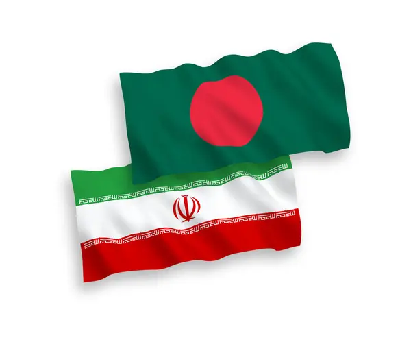 Drapeaux Nationaux Vectoriels Ondes Tissu Iran Bangladesh Isolés Sur Fond — Image vectorielle