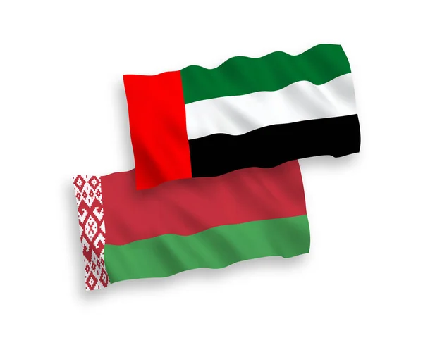 Drapeaux Nationaux Vectoriels Tissu Des Émirats Arabes Unis Biélorussie Isolés — Image vectorielle
