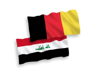 Beyaz arka planda, Irak ve Belçika 'nın ulusal taşıyıcı kumaş bayrakları izole edildi. 1 'e 2 oranında.