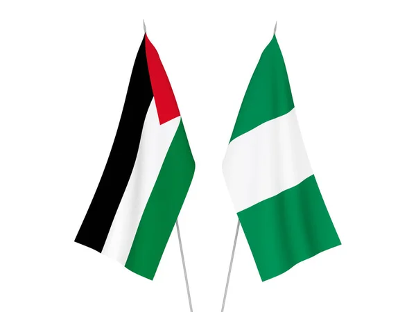 尼日利亚和巴勒斯坦的国旗在白色背景下相互隔离 3D渲染说明 — 图库照片