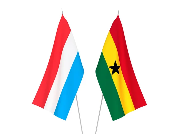 Nationale Stoffen Vlaggen Van Luxemburg Ghana Geïsoleerd Witte Achtergrond Weergave — Stockfoto