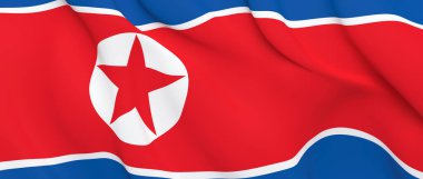 Ulusal Kumaş Dalgası, Kuzey Kore 'nin Rüzgarda Dalgalanan Bayrağı. 3d resimleme.