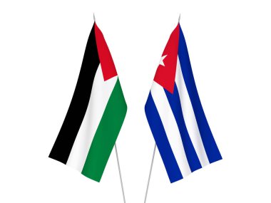 Beyaz arka planda Küba ve Filistin 'in ulusal kumaş bayrakları izole edildi. 3d resimleme.