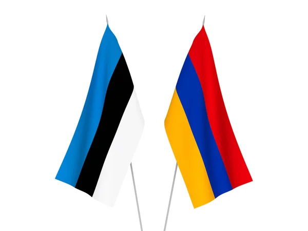 Beyaz Arka Planda Ermenistan Estonya Nın Ulusal Kumaş Bayrakları Izole — Stok fotoğraf