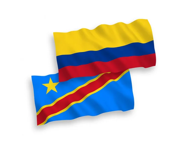 Bandeiras Tecido Vetorial Nacional Colômbia República Democrática Congo Isoladas Fundo —  Vetores de Stock