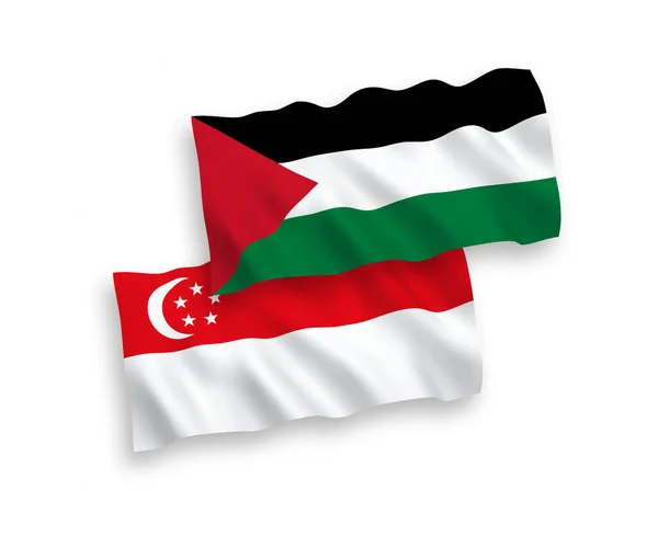 Nationell Vektor Tyg Våg Flaggor Palestina Och Singapore Isolerad Vit — Stock vektor