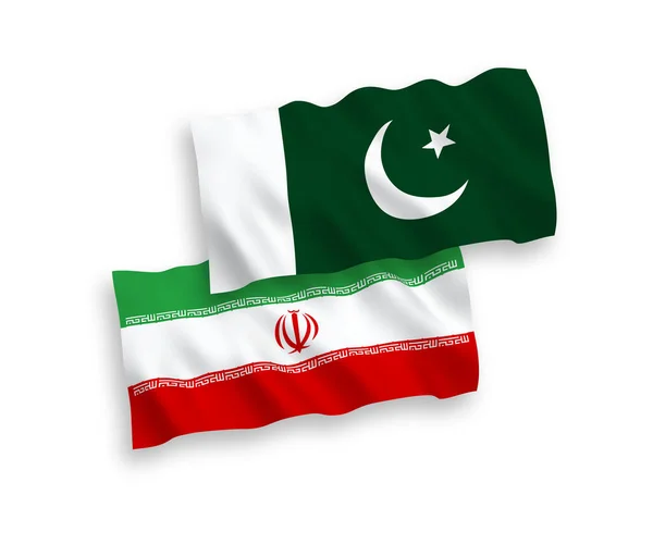 Bandeiras Onda Tecido Vetorial Nacional Irã Paquistão Isoladas Fundo Branco — Vetor de Stock