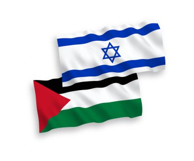 Beyaz arka planda, Filistin ve İsrail 'in ulusal taşıyıcı kumaş bayrakları izole edildi. 1 'e 2 oranında.