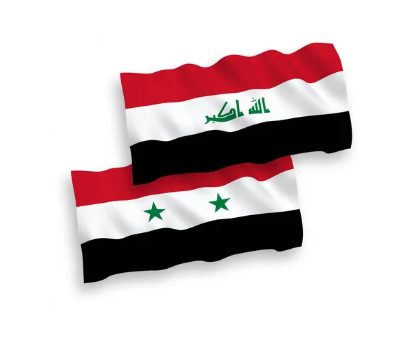 Nationell Vektor Tyg Våg Flaggor Irak Och Syrien Isolerad Vit — Stock vektor