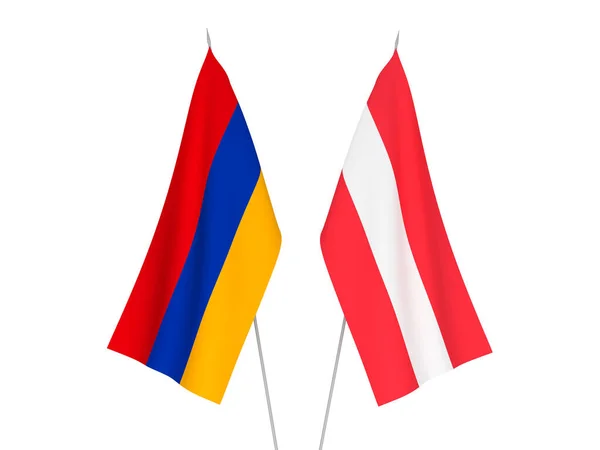 Nationalflaggen Armeniens Und Österreichs Auf Weißem Hintergrund Darstellung — Stockfoto