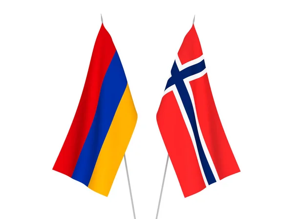 Флаги Норвегии Армении Выделены Белом Фоне Трехмерная Иллюстрация — стоковое фото