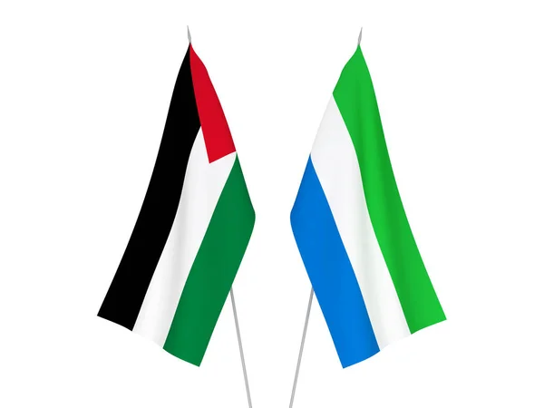 Banderas Nacionales Tela Sierra Leona Palestina Aisladas Sobre Fondo Blanco —  Fotos de Stock