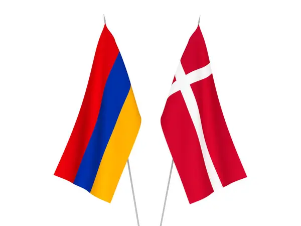 Krajowe Flagi Tkanin Armenii Danii Izolowane Białym Tle Ilustracja Renderowania — Zdjęcie stockowe