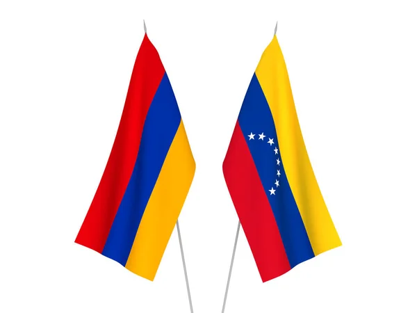 stock image National fabric flags of Armenia and Venezuela isolated on white background. 3d rendering illustration.