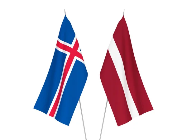 Krajowe Flagi Tkanin Łotwy Islandii Odizolowane Białym Tle Ilustracja Renderowania — Zdjęcie stockowe