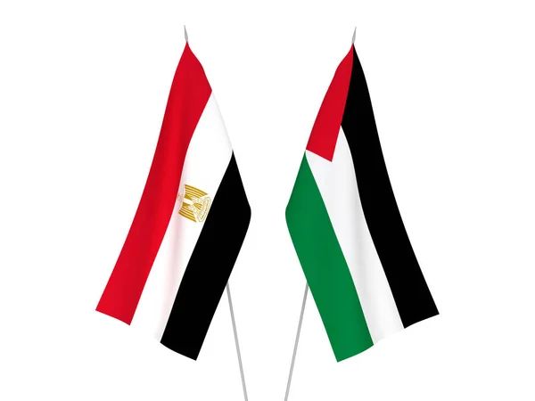 Banderas Nacionales Tela Egipto Palestina Aisladas Sobre Fondo Blanco Ilustración —  Fotos de Stock