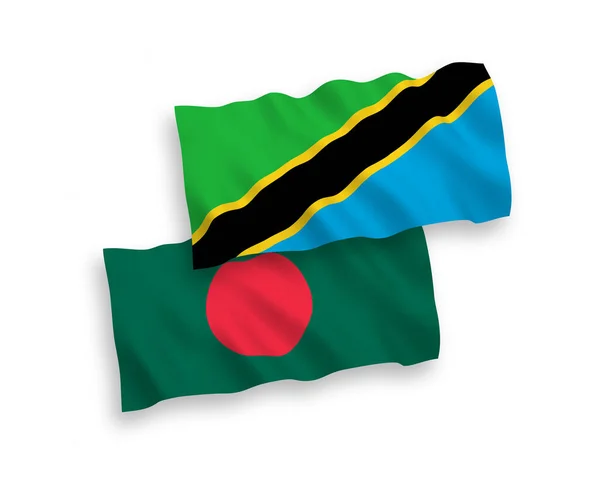Nationale Vektor Gewebefahnen Von Tansania Und Bangladesch Isoliert Auf Weißem — Stockvektor